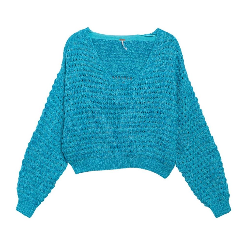 Final Sale! Free People Coconut V-neck Sweater - Pristine Blue Size XL - Picture 9 of 9